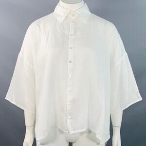 ESKANDAR Size L White Linen Oversized Button Up Shirt